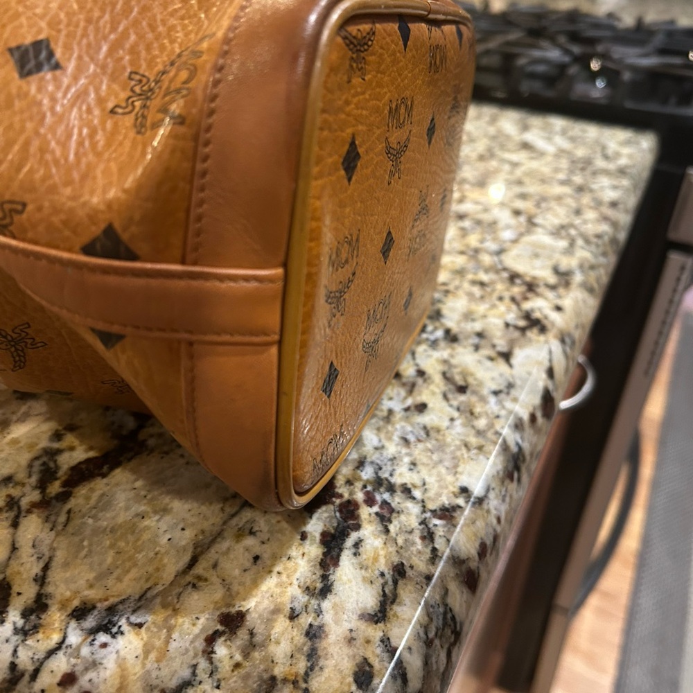 MCM Visetos Cognac Nappa Leather Monogram Drawstring Bucket Bag.  Authentic! - Picture 9 of 12